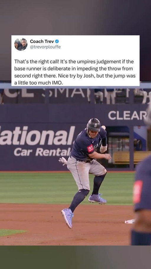 Blue Jays get the inning-ending double play after the umpires rule that Josh Naylor deliberately got in the way of the throw to first