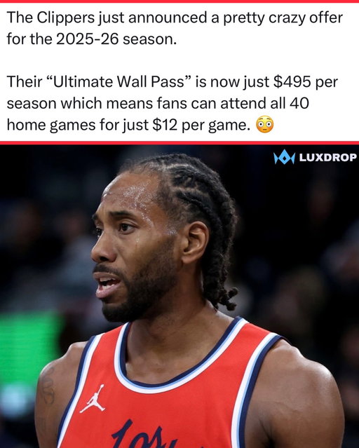 The Los Angeles Clippers are offering a “Ultimate Wall Pass” deal which is pretty crazy… 

$495 for the season, which comes out to $12 for every home game. This deal also includes two free kids passes for every game. 

The Clippers want more people to come out to their games 👀

(via JoeyLinn_/X)