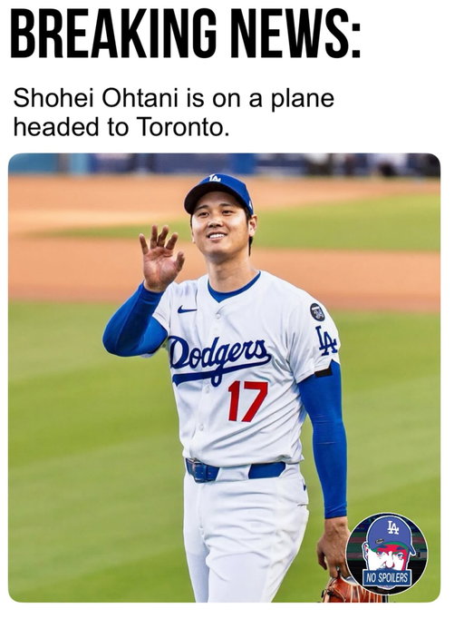 Shohei Ohtani is on a plane to Toronto, and this time it’s for real. But this time the Dodgers are joining him. World Series here we come.
📸 @tonysib_visuals