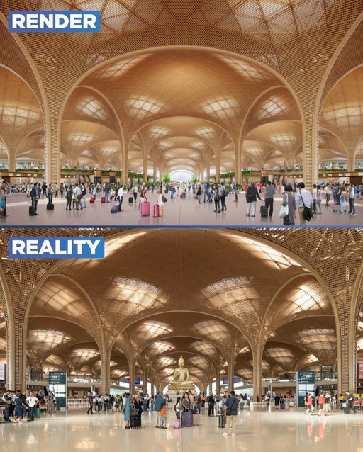 From render to reality. This week marks the opening of Cambodia’s Techo International Airport. Designed by @fosterandpartners, the airport sits 20-kilometres south of Phnom Penh and has the capacity to welcome 13 million passengers a year. The planned phase 2 will take its capacity up to 30 million passengers and phase 3 up to 50 million. A high-speed rail link is planned for the future phases, encouraging public transport use and helping to reduce car traffic. 

Commenting on the airport’s opening, Stefan Behling, head of studio at Foster + Partners, said: “Techo International Airport is a celebration of Cambodian culture and light – forming a new gateway to the country. It is also one of the most sustainable airports in the region, filled with natural daylight and incredible local greenery, and offering strong visual connections to the outside. The terminal holistically transforms the experience of travel for the people of Cambodia and the millions of visitors who will travel through here every year.” 

You can learn more about this immense project in our YT video, link in our bio 🙌

📷 Foster + Partners 

#architecturelovers #architecture #engineering #construction #TheB1M #cambodia #infrastructure #design #airport #aviation #airbus #boeing #build #building
