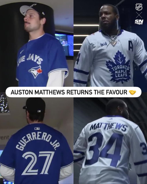 October 20: Vladdy arrives for Game 7 in an Auston Matthews jersey

October 21: Auston Matthews arrives for Devils-Leafs in a Vladdy jersey

🤝🍁
