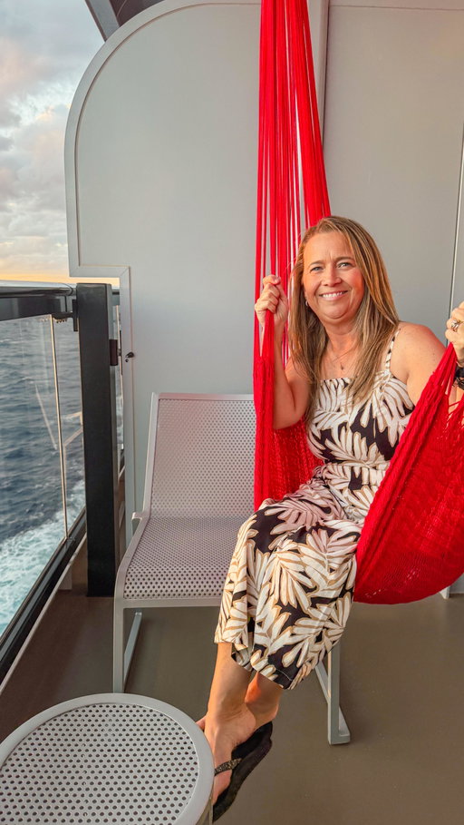 This was our very first cruise 🚢 and we didn’t know. We have heard people say before that you won’t be in the cabin much. No need for a balcony. Especially on a @virginvoyages with the hammock! 

Let me tell you, Get The Balcony! We have used it so much. For relaxing, watching sunset, and sunrise, and for eating. And the views can’t be beat! 

Have you been on a cruise? 

#balconyviews #adultsonly #nokidsnochaos #firstcruise #cruise #cruisetips #virginvoyages #brilliantcreatorstakemia #brilliantlady