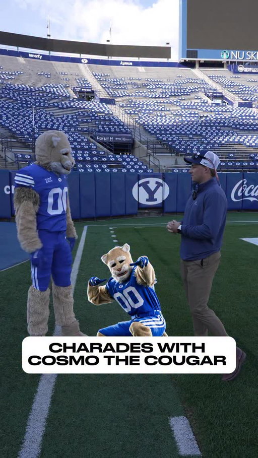 @timmy_takes playing charades with THE @cosmo_cougar 🔥

@byufootball YouTube video dropping later this week - Link in Bio