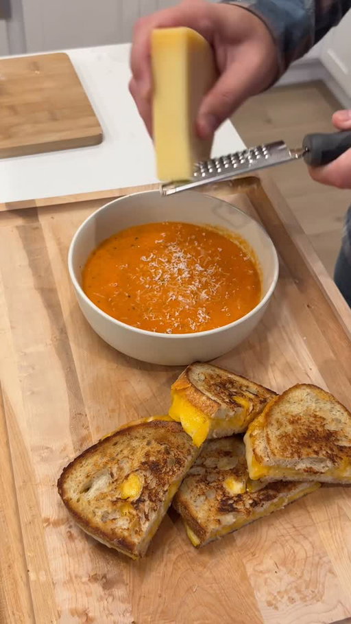 Tomato Basil Soup @jacquelinethoma ⬇️ Recipe ⬇️

Roasted Tomato Basil Soup:
6 larger vine tomatoes, quartered 
2 cups grape tomatoes
1 large red onion, quartered 
1 red bell pepper, chunked 
2 bulbs garlic 
2 tbsp olive oil
2 tbsp tomato paste
1 tsp oregano
1 tsp thyme
3 tbsp fresh basil (more or less depending on desired potency)
1 cup vegetable broth 
1 cup heavy cream
1 tbsp sugar
1/4 cup parmesan cheese
salt to taste 
pepper to taste

On a baking sheet, add tomatoes, onion, red pepper and bulbs of garlic. Drizzle with olive oil, salt, pepper, oregano and thyme (or of course my back 9 seasonings) Roast at 400F for 35-40 minutes. Remove from oven and place in blender (don’t forget all the juices on the baking sheet). If you have an immersion blender that also works. Squeeze garlic out of bulbs. Add basil and blend to your desired consistency. Pour into a large pot on medium heat. Add vegetable broth, heavy cream, tomato paste, sugar, parmesan cheese. Stir and reduce to simmer once bubbling. Simmer for 15 minutes. Serve.

#cooking #recipe #food #dinner #dinnerideas #husbandandwife
