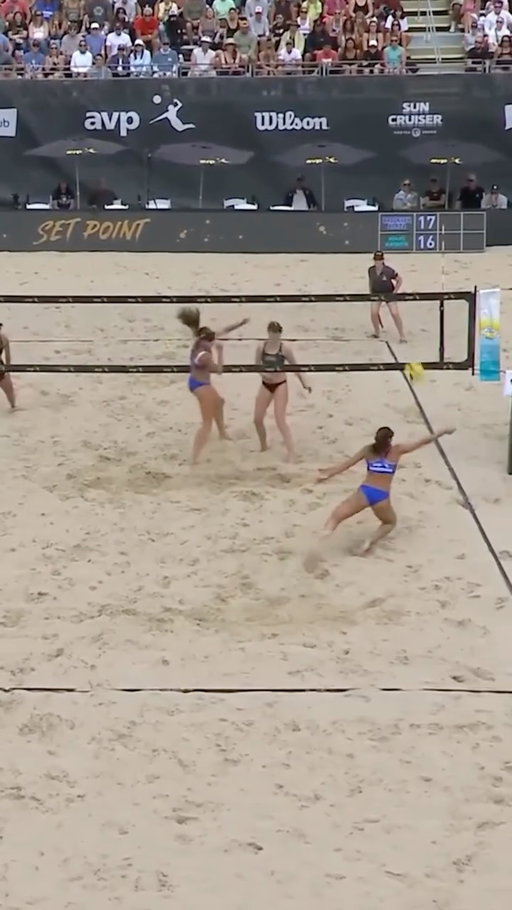 Composure on set point.

Lexy Denaburg and Julia Donlin battle through one of the grittiest rallies of the AVP League quarterfinal in Chicago.