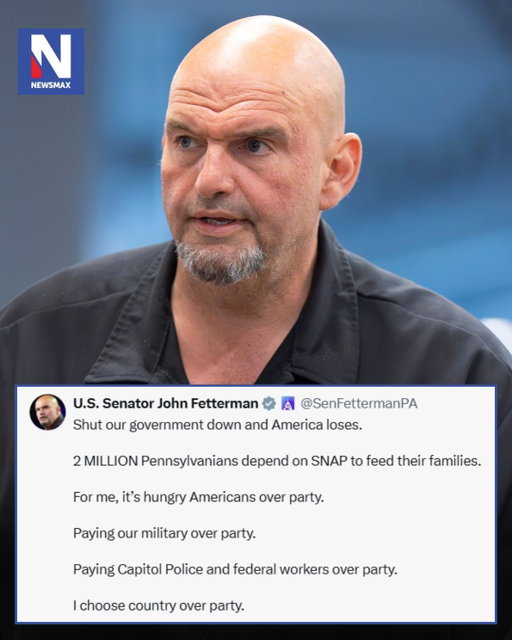PARTY'S OVER: Pennsylvania Sen. John Fetterman took to social media to express his feelings on the government shutdown, saying he chooses America over the Democratic Party.