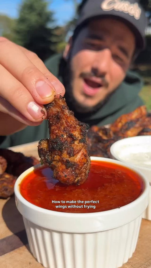 Air Fryer vs. Grill vs. Oven Chicken Wings 🍗
Everybody loves fried wings, but here are some healthier alternatives. 
Air fryer - 400F for 20 mins. 
Oven - 400F for 40 minutes. (Baking powder can make both of these crispier as well) 
Grill - by touch and feel and internal temp of 165F.

Air fryer was the worst. But it sat while the oven finished cooking, so the skin wasn’t as crispy as it was fresh out of the air fryer. Grilled wings stay crispy the longest for sure but most importantly wings should be eaten right after being made 🫡
#chickenwings #wings #grilledchicken #buffalowings