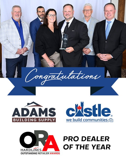 Huge congratulations to Jamie Adams and Tasha Birtch of Adams Building Supply in Woodstock, Ontario, winners of the Outstanding Retailer Award 🏆 for Pro Dealer of the Year!

Last night, the industry came together at the beautiful Fairmont Banff Springs Hotel to celebrate Canada’s best in home improvement at the annual Hardlines Conference.

We couldn’t be prouder to see our Castle family recognized among the very best. 👏

Congrats to all of this year’s winners!

#CastleBuildingCentres #HardlinesConference #OutstandingRetailerAwards #ProDealerOfTheYear #CastleProud #IndependentStrong #WeBuildCommunities