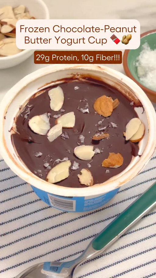 Comment “cup” and we’ll DM you our recipe to this delicious frozen chocolate-peanut butter yogurt cup that is 29g of protein and 10g of fiber. 😋