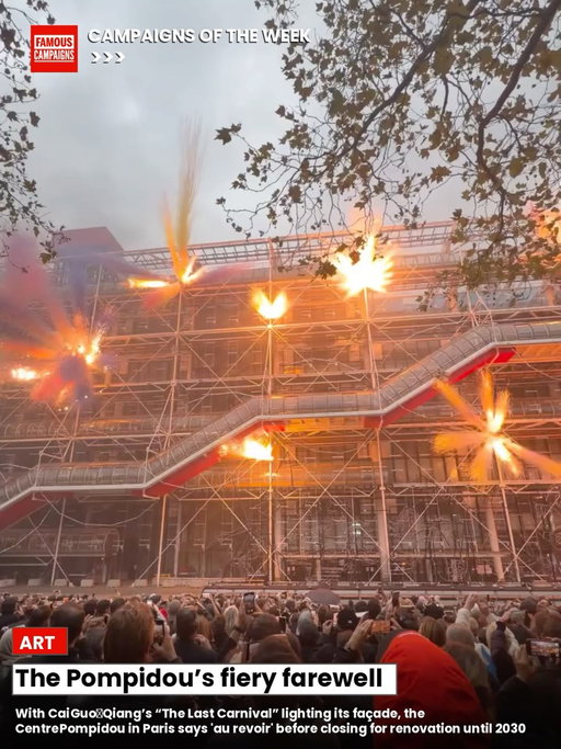 In this week’s round up on @famouscampaigns 

✪ The Pompidou’s fiery farewell - @CentrePompidou

✪ British Airways celebrate the spectacle of flight - @britishairways, @uncommon.creative.studio 

✪ Micro food artist @Sibatable prepares @BOSS collection in pasta

✪ Fitness studio launches witchy workout - @lilatesofficial

✪ Tim Tams turn the ads upside down @timtamofficial_uk @insiders_studio 

✪ @louisvuitton and @takashipom reimagine the Capucines bag

✪ Skies above China bloom with pyro drone show

✪ Public health team finds a mindful way to tackle dog mess - via @YogaJournal

✪ Heineken trolls AI friendship tech @heineken_us 

✪ Ghostshakes for Halloween - by @frankenmuthicecream

✪ Home organiser creates ingenious revolving shoe cupboard -  @neatmethod

✪ Nike X Street Calisthenics - @NikeLondon @pnp.fitness

✪ Harrods Shines Bright for Diwali - @harrods 

✪ Morrisons next level pumpkin carving - @morrisons 

✪ London artist reveals his bear print process @rhysmbrown