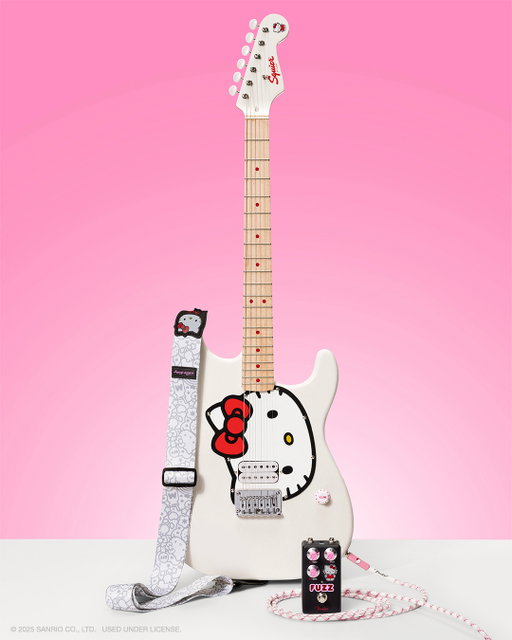 Rock on with Hello Kitty 🎸🎀 Shop the latest guitar and accessories from @fender on Sanrio.com! Link in bio.