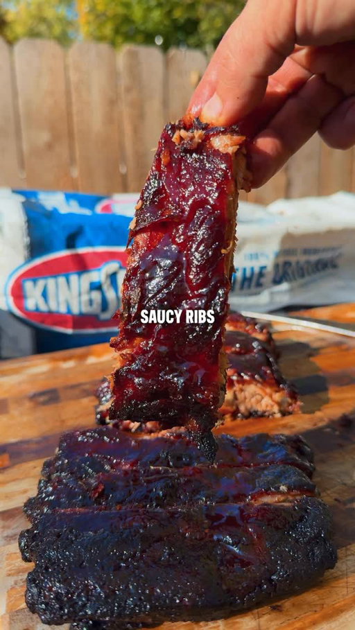 Hot and Fast Saucy Pork Ribs

Recipe:
-Start by removing the membrane from the bone side. 
-Cover with mustard as a binder and season with a good BBQ Rub. 
-Place them on indirect at 350F for 90 minutes. 
-Then wrap in foil with butter, brown sugar, and bbq sauce and place on the grill meat side down. 
-After 60 minutes, unwrap, paint with the sauce from the foil, and let them go for 20 more minutes to tack up. 
-Rest for 15 minutes and enjoy!

#smokedribs #porkribs #spareribs #bbqribs #smokedpork