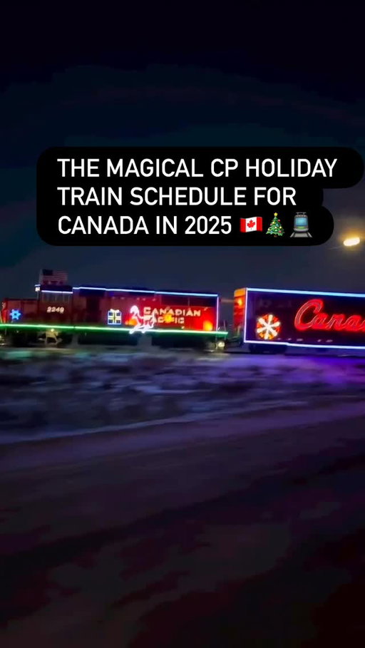 Save and Share:🚂✨ The CPKC Holiday Train is back for its 27th year — and it’s FREE to experience! 🌟
This 1,000 ft train decked out in dazzling LED lights will make its way from Maine to Montreal before rolling into the GTA with festive performances by Tyler Shaw & Shawnee Kish! 🎤🎄

Nov 20
17:00 - 17:30 Milton
20:00 20:40 Hamilton
Nov 21
16:15 - 16:45 Cambridge/Galt
17:30 - 18:00 Ayr
18:50 - 19:10 Woodstock
20:30 - 21:00 London
Nov 22
13:45 - 14:15 Chatham
17:00 - 17:30 Windsor
Nov 28
14:45 - 15:15 Finch
17:00 - 17:30 Merrickville
18:30 - 19:00 Smiths Falls
20:00 - 20:30 Perth
Nov 29
09:30 - 10:00 Belleville
10:45 - I1:15 'Trenton
12:15 - 12:45 Cobourg
14:00 - 14:30 Bowmanville
15:15 - 15:45 Oshawa
20:30 - 21:00 Toronto
Nov 30
10:15 - 10:45 Vaughan
12:30 - 12:55 Springwater (Midhurst)
Dee 01
10:45 - 11:15 Cartier
16:15 - 16:45 Chapleau
21:00 - 21:30 White River
Dee 02
09:15 - 09:45 Mobert
11:15 - 11:45 Heron Bay
12:30 - 13:00 Marathon
15:00 - 15:30 Schreiber
17:45 - 18:15 Nipigon
20:45 - 21:15 Thunder Bay
Dec 03
09:15 - 09:45 Ignace
11:45 - 12:15 Dryden
13:15 - 13:45 Vermillion Bay
15:45 - 16:15 Kenora
17:05 - 17:35 Ingolf
15:00 - 15:20 MacTier
16:30 - 17:00 Parry Sound
17:30 - 18:00 Shawanaga
19:10 - 19:40 Rutter
21:15 - 21:45 Sudbury

✨ Admission is FREE — bring non-perishable food items or cash donations to support local food banks. Let’s spread holiday cheer together! ❤️

[CKC Holiday Train schedule 2025, Christmas Train Ontario, Holiday Train Ontario, things to do this Christmas in Ontario, christmas fun, holiday train, Toronto, Canada , family activity, artist, cp rail]

#CPKCHolidayTrain #HolidayTrainCanada #ExploreCanada #ChristmasinCanada
#WinterWonderland #cpkc #canadianpacificrailway #christmasspirit #cholidaytrain #christmas #holidaytrainshow #holidaytravel #cprail #lights #toronto #torontocl #torontolife #artist #ontario #canadá #cpkcholidaytrain #cpholidaytrain
#holidaytrain #holidaytrainschedule #gobus #candian
