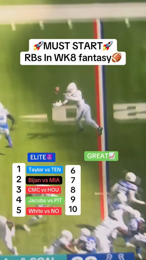 Week 8 Top 10 RBs for Fantasy Football😈 
#fantasyfootball #nflfootball #fantasyfootballadvice #nfl