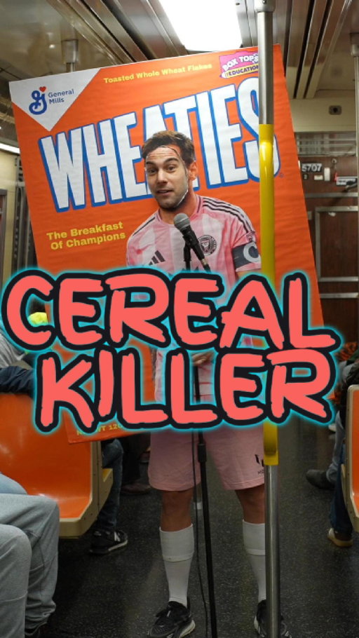 A cereal box does stand up on the subway. 
Come see me live:
Nov 20-22 Appleton, WI @skylinecomedy 
Jan 15 Chicago, IL @thedentheatre 
Jan 16 Houston, TX @theriotcomedy 

#cereal #comedian #messi