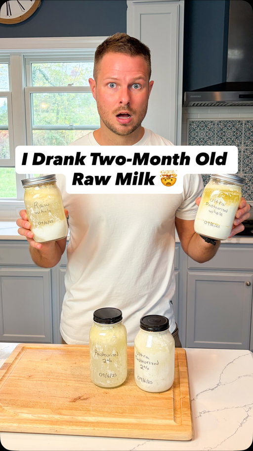 Why doesn’t raw milk go bad?🥛🤯

Raw milk sours & ferments… pasteurized milk spoils and goes rotten🤢

Raw milk, still full of enzymes and beneficial bacteria, will naturally ferment into clabber milk (or kefir). And kefir (with all of the incredible probiotics) has been shown in dozens of studies to benefit human health in a variety of ways…

Gut support, skin issues, mental health, and many more 💯

When raw milk naturally ferments, it makes the milk more acidic lowering the pH to about 3.5. What’s great about this is that pathogenic bacteria can’t survive (e. Coli, salmonella, etc.), but all the probiotics thrive! Ultimately making the milk not only safer, but so much more health-promoting.

This makes fermented raw milk an incredible gut supporting food 🤝🏽