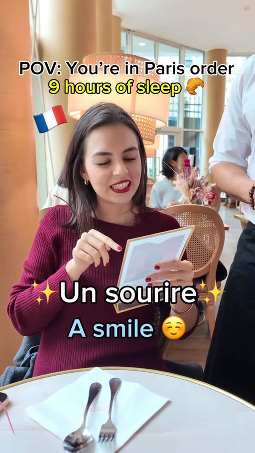 When in Paris… order what really need 😴💞☕💛
A hug, a smile and 9 hours of sleep 🇫🇷✨ speak french and tell me what you’ll order in a Paris cafe? ☕️ 

• Un câlin = a hug 🫂 
• Un sourire = a smile ☺️
• 9 heures de sommeil = 9 hours of sleep 😴
• Un petit thé = a cup of tea 🫖 

Sweet tea time between Parisian life 🎀 

What would you order? 💞😴🥰