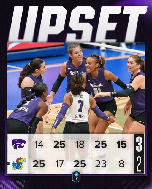SUNFLOWER SHOWDOWN GOES TO THE WILDCATS 🔥

@kstatevb gets the upset win over No. 14 Kansas in a five-set thriller!

#NCAAWVB