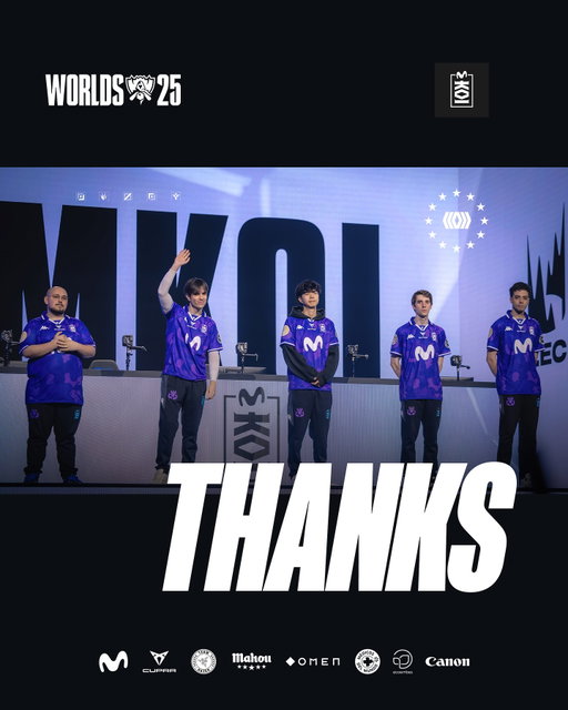 Aquí termina nuestra aventura en los #Worlds2025.

Cerramos el año con una LEC y manteniéndonos siempre entre los mejores de Europa, con el broche final de haber alcanzado el Top 10 del mundo. Aun así, nuestro objetivo sigue siendo llegar más lejos.

Los resultados en el Mundial no han sido los que buscábamos, y sabemos que aún podemos dar un paso más para estar a la altura de los mejores del mundo. Pero seguiremos intentándolo, porque tenemos la convicción de que algún día lo lograremos.

Gracias, de corazón, por vuestro apoyo incondicional durante todo el año.

Si es especial ser de Movistar KOI, es por vosotros 💜