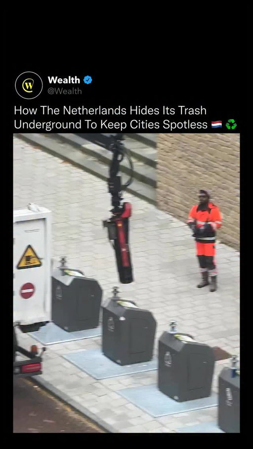 What looks like an ordinary street corner is actually part of one of the world’s smartest waste-management systems.

Across the Netherlands, garbage bins are built underground, storing waste several meters below the surface. When full, trucks equipped with hydraulic cranes lift each container, empty it, and return it seamlessly, all without cluttering the streets or releasing odor.

This design frees up urban space, prevents pests, and keeps neighborhoods cleaner and quieter. The containers can hold up to five times more waste than traditional bins, reducing collection frequency and emissions from garbage trucks.

It’s a perfect example of how engineering and urban planning can work together to make sustainability invisible, and incredibly efficient.

Love Technology? Follow @Wealth 🌟

Media: @ykfit13 via Caters Media 

#technology #innovation #engineering #sustainability #urbanplanning #netherlands #smartcities #design