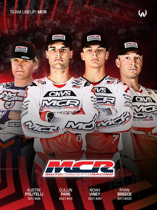 Meet the @fimwsx 2025 Moto Concepts Racing lineup 😮‍💨🔥

🏁 Austin Politelli #98
🏁 Ryan Breece #200
🏁 Noah Viney #39
🏁 Cullin Park #43 

Who are you expecting to take the podium from MCR this season?👇

#supercross #race #sx #racing #viral