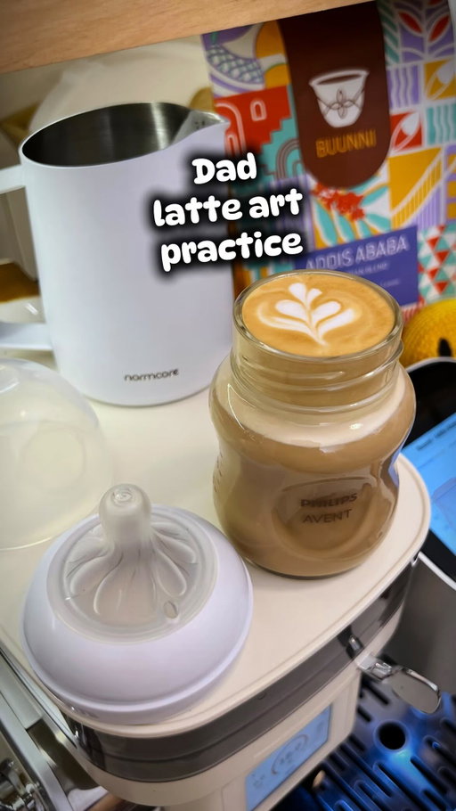 Coffee and babies? Wanna improve your latte art? Become a parent! 🍼☕️

Everyday we have to prepare a few feeding bottles at home for our little one, and I’ve been using the latte art pitcher to fill them and practice the wiggles 😂 Then, pouring milk also helps to improve latte art patterns because of the taller and inward smaller diameter of the top of the bottle, making it a true challenge and therefore forcing you to be more accurate, so when you go back to a proper cup/glass for coffee, you find it easier! 😜

Of course, I am the one drinking these coffees and not the baby! 🙈
 
These coffee beans from @buunnicoffee are also great for latte art, with a nice and smooth crema!

• Espresso machine (grinding, pressure profiling and steaming): La Seine X from @maxims_coffee 
• Coffee: Addis Ababa (dark+light roast) from @buunnicoffee
• Latte art pitcher (450 ml sharp spout) and distributor (gravity) from @normcorewares 
• Tamper (V6 impact) from @ikape_espresso @ikape_products
• Feeding bottles: Avent from @philipsavent @philips 👶🏻

#coffee #cafe #dad #baby #bebe #philips #milk #parents #homecafe #specialtycoffee #latteart #barista #coffelover #maximsespresso #myseinemoment #seinex #coffeecorner #instacoffee #reelinstagram #dadlife #parentlife #coffeetime #coffeevibes #fall #fyp