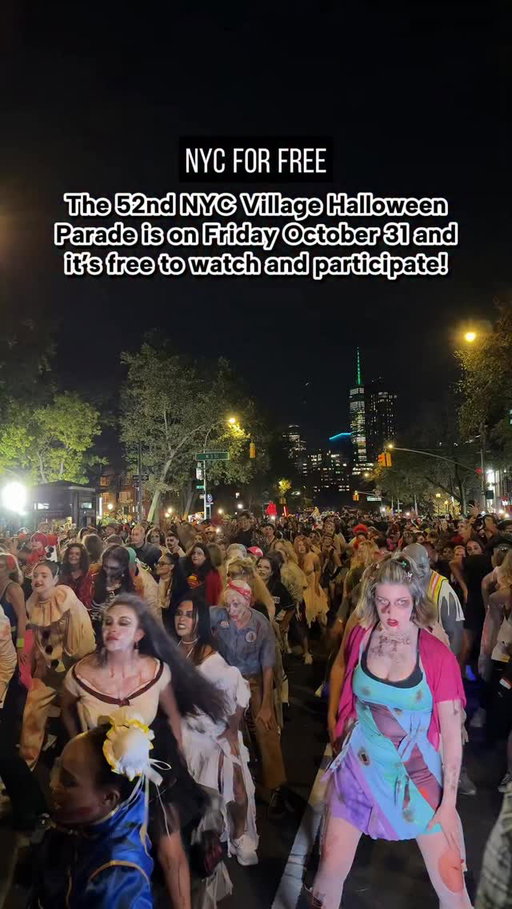 The 52nd NYC Village Halloween Parade is on Friday October 31 and it’s free to watch and participate! 👻 🎃 

Head over to the Village on Friday for the @nychalloween parade ft. Thriller, floats, giant puppets, music & more! 

This annual parade is from 7 - 11pm and marches up 6th Avenue from Canal Street to 15th St

It’s free to watch and also free to join in: Anyone can march in the parade, just wear a costume! 

This is the world’s largest Halloween parade. Do you plan to go this year?

#nycforfree #halloween #nychalloween #nychalloweenparade