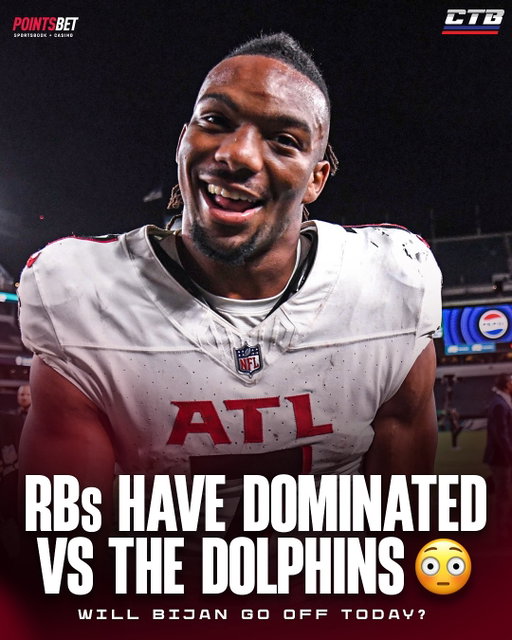 Bijan Robinson is facing a Dolphins team that has been gashed by RB’s all season 😵‍💫

Does the trend continue today? 🤔