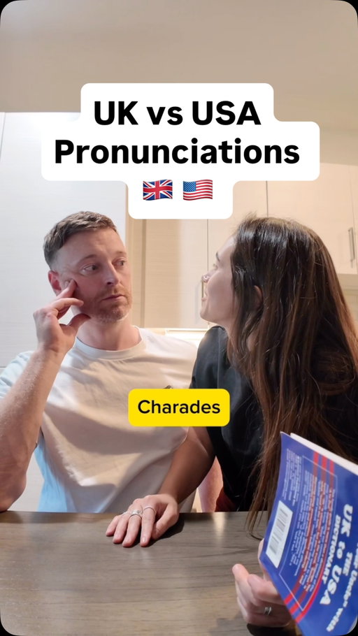 I still can’t believe the CHARADES pronunciation 😭 5 years later and we are still learning new things hahaha 

#pronunciations #ukvsusa #tayandalex #americanenglish #englishpronunciation