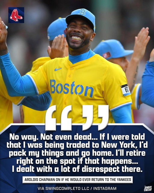 Aroldis Chapman says he felt disrespected by the Yankees and he would retire before he ever played for them again

(via @swingcompletollc)