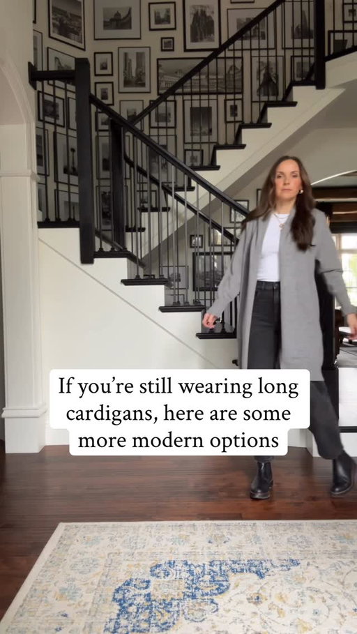 Might be controversial, but long cardigans can feel so frumpy and shorten your look! Here are some alternatives. Also a full length jean and a pointed boot addition give that legs-for-days look too!

Comment LINK below and I’ll send you a DM with the links! You must be following me on Instagram to receive links correctly. Or you can shop them on my @shop.ltk profile - the link is in my bio, and I’m “Merricksart” over there too.