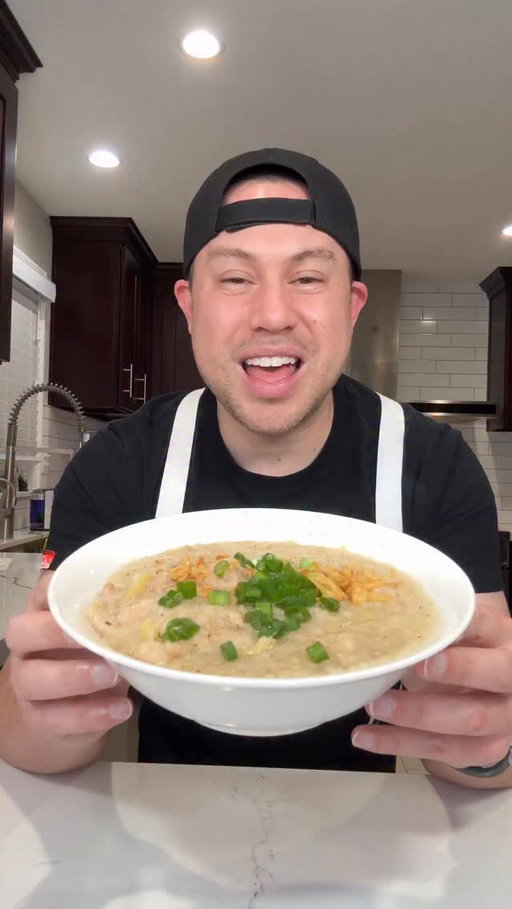Let’s make Filipino Arroz Caldo! 🤤🙌🏼🇵🇭
 
Ingredients:
6 pcs. boneless chicken thigh* (cut in to pieces or leave whole)
2 cups water*
2 cups chicken stock* 
1 tbsp oil
1 yellow or white onion, chopped
6 cloves garlic, minced
2 thumb size ginger, julliened
1 cup uncooked rice, rinsed
2 tbsp fish sauce aka patis
1 tsp salt
1 tsp ground pepper
1 lemon
chopped green onion, fried onions and/or roasted garlic chips as toppings (optional)

*If using bone-in chicken thighs, 2 cups of chicken stock can be removed from recipe as long as water is increased from 2 cups to 4 cups.

Recipe:
1. Add oil, garlic, ginger and onion into the pot and sauté for 3 mins or until onions are translucent.
2. Add chicken thighs and sauté until browned
3. Add rice and sauté for 3 minutes
4. Add water, chicken stock, salt, pepper and fish sauce
5. Bring to a boil and the cook on medium heat for 30-40 minutes and stir occasionally. 
6. Add more pepper, salt or fish sauce, if desired.
7. Plate and garnish with green onions, fried garlic and/or fried onions if you’d like.
8. Enjoy!
 
It’s super sarap (delicious)! 🤤🍲
.
.
.
.
.
.
#hungryhugh #abc7eyewitness #losangeles #Filipino #asian #orangecounty #irvine #filipinofood #chickensoup #soup #arrozcaldo #rice #potatoes #congee #macncheese #comfortfood #filipinosoup #recipe #HungryHughCooks
