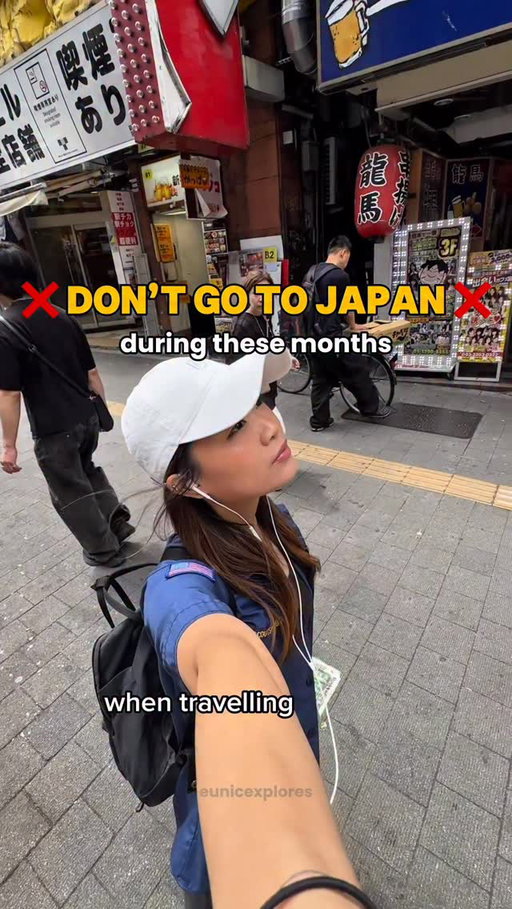 DON’T GO TO JAPAN ❌

…in these months and when to go instead!

🤠 FOLLOW @eunicexplores FOR MORE

Every month in Japan has its own charms, but here are my recommended months based on my experience! Remember to hit up @skyscanner to find the best flight & hotel deals for your Japan trip ✈️🏨

#skyscanneradvocate #japan #japantravel #explorejapan #japantraveltips #travelguide #japantravels #explorejapan #visitjapan #visitjapanau #exploretokyo #explorekyoto #sakuraseason #japanesefood #japantrip #travelcontentcreator #contentcreator #japantravelguide #japanesefoodlover #visitjapanau #lifeinjapan #euni_japan | a d

Japan | Japan Travel | Japanese Culture | Japan Travel Guide | Japan Travel Tips | Visit Japan