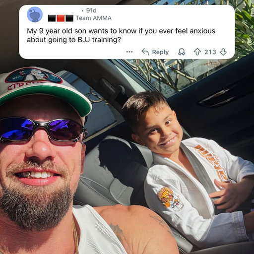Theo’s dad reached out to me on Reddit because his son has a bit of anxiety before jiu jitsu class. So we surprised him and I drove him to class. 

Everyone gets a bit of anxiety before training but once you’re rolling, it all fades away. You always leave class feeling better than when you walked in.