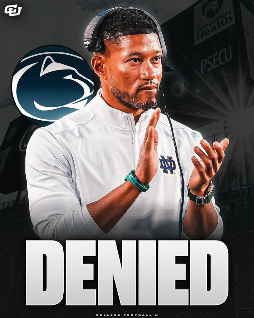 Marcus Freeman has reportedly turned down the Penn State job❌

He’s been one of the hottest coaching names this cycle, drawing interest from multiple programs, including one in Florida earlier this year. Yet again, he’s choosing to stay put.

Freeman is building something special at Notre Dame. He’s a Notre Dame man. 

One day, he’ll be talked about among the greats. (via NanduriNFL/X)