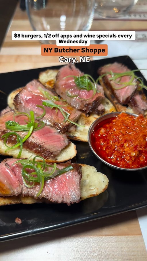 Looking for Wednesday plans in the triangle? @nybutcherwinebar has $8 burgers, 1/2 off apps and wine tastings!! 

I can’t believe the burgers are only $8, such a good deal and they’re so delish 🍔 🍷 

1005 Portrait Drive, Cary, NC 27513

#northcarolina #raleighnc #raleigh #raleighdurham #cary #carync