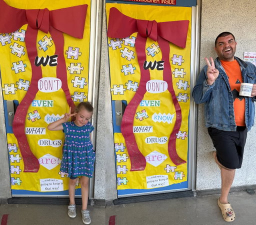 This is a silly thing. It's #RedRibbonWeek at the kiddos school and the design our family made for Joy's TK class got 2nd place out of all 30 decorated doors in the school! Not bad! Did others put in more effort than us? Sure did! Little J is very proud and posed in front of her creation and won't stop telling people she got 2nd place so we will tell you as well. THEY LITERALLY DONT EVEN KNOW WHAT DRUGS ARE!!!!