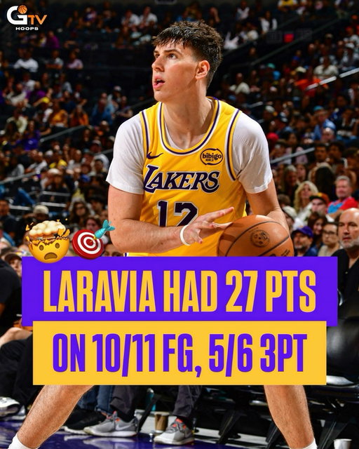AN AMAZING GAME FROM JAKE LARAVIA!!!! He scored 27 PTS on a ridiculous 10/11 FG and 5/6 3PT in the @lakers buzzer-beating win over the Timberwolves. He’s averaging 10.4 PPG in the first 5 games of the season. 💥 @jakelaravia