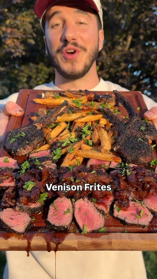 Wild Venison Steak Frites 🦌🍟 With maple bourbon bacon jam and cowboy butter fries using our @cusos seasonings from @wegmans 🫡🫡
#steakfrites #venison #steakandpotatoes #grilling