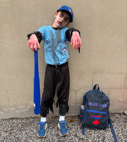 Today we have a “Zombie Boo-Jay baseball player”… aka how the jays felt after Mondays 18 inning game (but let’s be real - B planned this costume months ago!) and on the weekend B was Blue Jay’s ACE at the Halloween bike race. What should he wear tonight @rogers ? 💙💙💙💙💙💙#BringItHomeJays #Contest