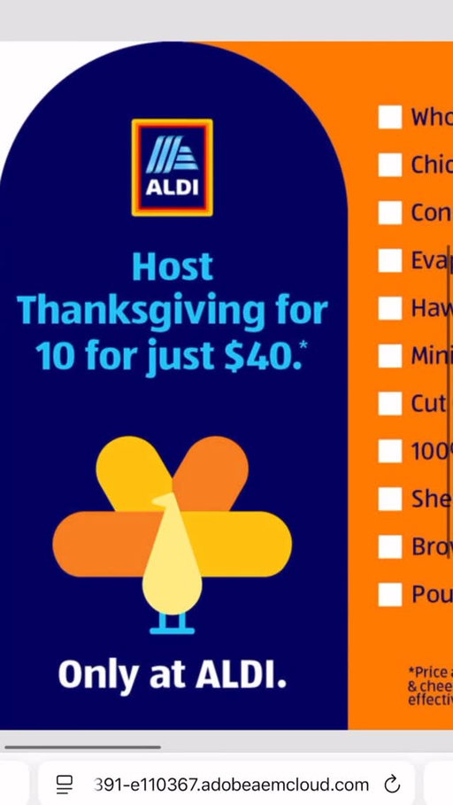 🗣 It’s giving season! Share This!

$40 Thanksgiving Meal - Feeds 10 😱

With all that's happening in our nation, thank you @AldiUSA for this deal! Not sure if you’ve heard, but Aldi's $40 Thanksgiving meal for 10 includes a 14-pound turkey and nine side dishes. Shoppers can head to their local store to get the items, order online for curbside pickup, or select delivery. Aldi operates over 2,400 stores across 38 states, and this deal can be found at all of them! After adding all these items to our cart, it all rang up at $39.65 before tax! 🚗💨 Enough said, your turn to get 🅃🅁🄰🄿🄿🄴🄳!

PROTIPS:
🚨 Look for the RED labels on the products as you shop
⛔️ The deal includes a TURKEY!
📌 There is 21 total products and ingredients in the deal
➡️ Google “$40 Thanksgiving Meal at Aldi”

•••••••••••••••
📍ALDI ⭐️ 5 out of 5
•••••••••••••••