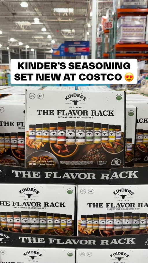 🧂 Kinder’s “Flavor Rack” Seasoning Set is at Costco! This 12-pack set has all the favorites — The Blend, Butcher’s All-Purpose, Garlic & Herb, and more 🔥 A perfect holiday gift for any home cook! $29.99 for the whole rack! #Costco #KitchenFinds