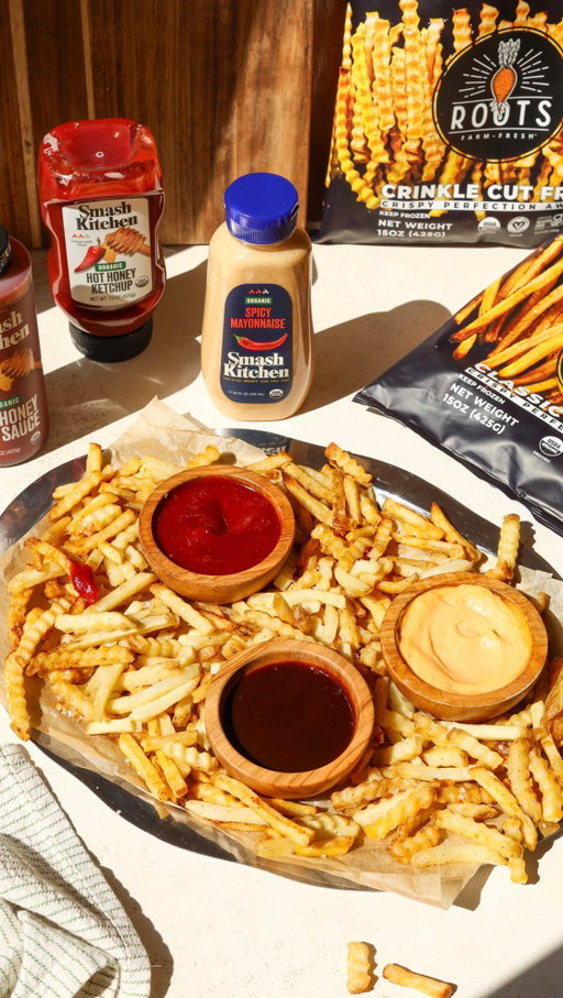 Huddle up… @rootsfarmfresh fries + @smashkitchen sauces are the real MVP. 🏈💥