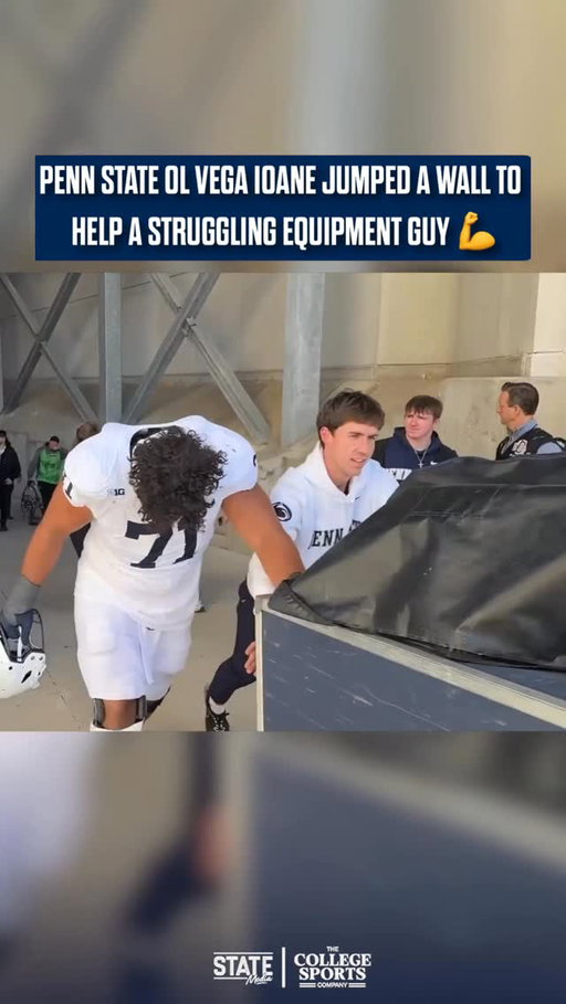 While being shouted at by Ohio State fans, Penn State OL Vega Ioane jumped a wall to… help a man struggling to push an equipment cart 💪

This is how you know he’s a TRUE leader on and off the field 🔥

(via @lions.247 )
•
•
•
•
#WeAre #WeArePennState #PennState #NittanyLions #CFB #CollegeFootball #NCAA #BigTen #B1G #ExplorePage #CollegeFootball25 #FYP #Football #Podcast #Overtime