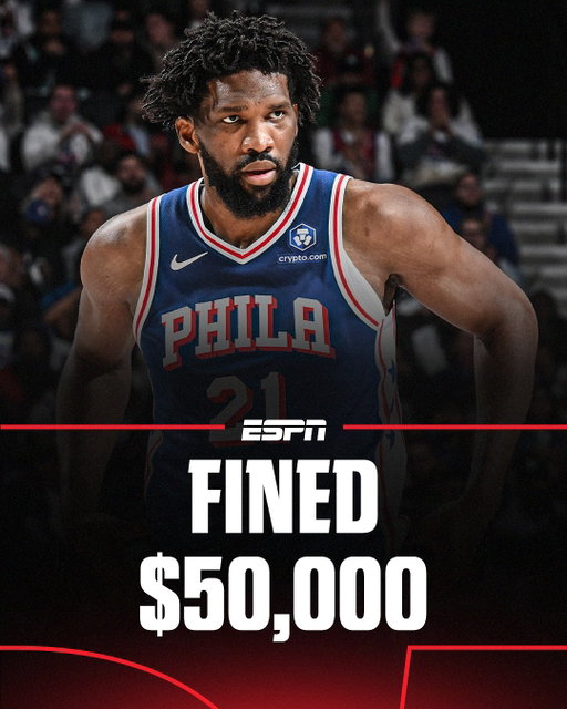 Joel Embiid has been fined $50,000 for making a lewd gesture on the court, the league announced.