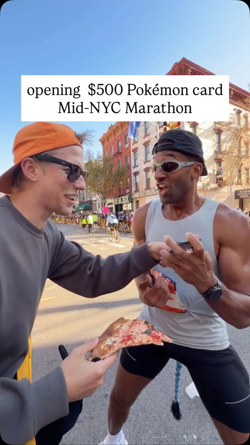 opening $500 Pokémon card and eating pizza during the New York City Marathon 🗽🍕