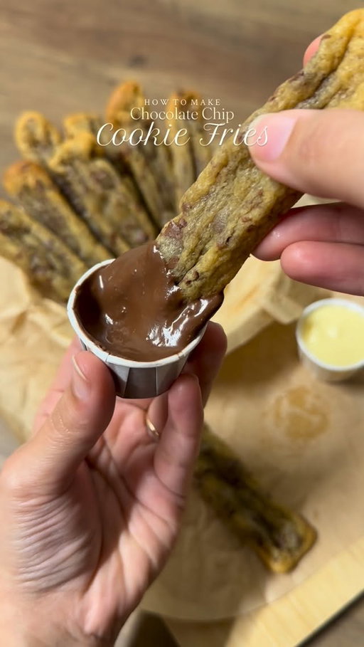 Brown Butter Chocolate Chip Cookie Fries with chocolate and white chocolate dip🤤

Ingredients
•3/4 cup (168 g) unsalted butter*
•1 cup (200 g) packed light brown sugar
•1/4 cup (50 g) granulated sugar
•1 large egg + 1 large egg yolk, at room temperature
•1 tablespoon pure vanilla extract
•1 3/4 cup (220 g) all-purpose flour
•3/4 teaspoon baking soda
•3/4 teaspoon kosher salt + more flaky seat salt for sprinkling
•1 1/2 cups (255 g) semi sweet chocolate chips or chocolate cut into tiny pieces
INSTRUCTIONS:
•Place the butter in a small saucepan and set over medium low heat. Low heat is key to an even, golden browning! Use a silicone spatula to stir and scrape the butter from the bottom and sides of the pan every 10 to 15 seconds. At first, the butter will melt and foam, then over time the foam bubbles will get smaller and the butter will begin to emit a warm, nutty aroma. Continue to cook the butter, occasionally stirring and scraping with your spatula, until the butter begins to take on color and you see small floating brown bits, about 5 to 7 minutes (these are the milk solids in your butter separating and toasting). Once the butter is golden brown, remove it from the heat and allow it to cool in the saucepan for a few minutes.
•In a large mixing bowl, combine the brown butter, brown sugar, and granulated sugar. Use a silicone spatula to mix together. Add the egg, extra egg yolk and vanilla and mix well.
•Add in the flour, baking soda, salt and fold until no streaks of flour remain, being careful not to overmix your batter. The dough should be soft but not sticky, so when you touch it with your finger, it gives just a little. 
•Fold in the chocolate chips until evenly distributed. Do not over mix. Cover the bowl and place it in the fridge to chill for at least 1 hour (and up to overnight).
•Remove the dough from the fridge and allow it to soften at room temperature until it’s scoopable (about 20 minutes). Preheat the oven to 350°F for 30 minutes.
(Continued in comment section) 

#cookie #fries #fyp #tasty #viral #foodstagram #eeeeeats #instafood #recipe #easy #asmr #dessert #baking #trend #chocolate #sweet #sweettreat #yum #cookwithshaaa
