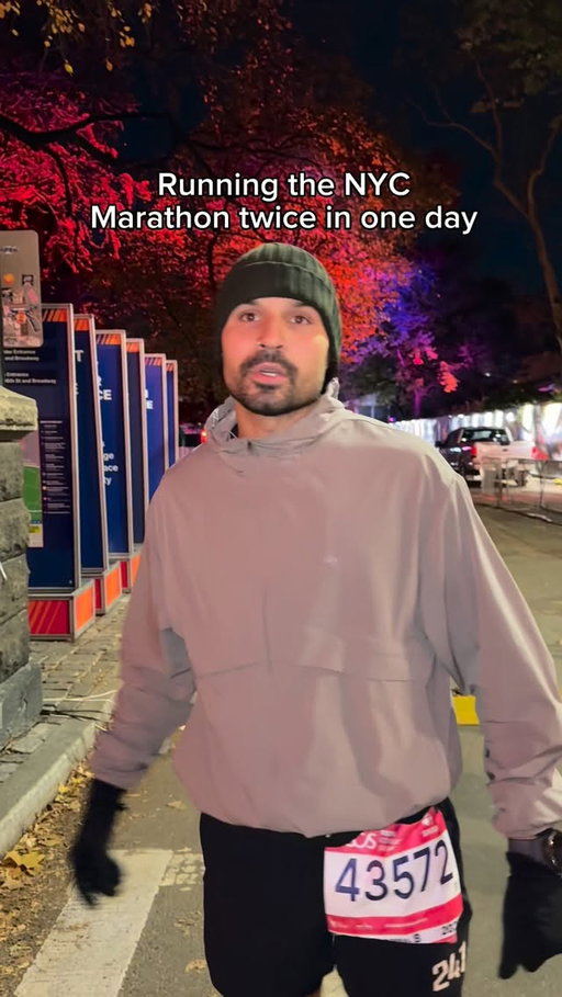 running the NYC Marathon twice in one day…

Has so much fun doing this- here’s the full breakdown and video of the two marathons.

Marathon 1 we started at 1:15am running the marathon course in reverse with @mo.abdinn and special shoutout to @kaif.rzk who cycled the whole thing (citibike invoice was crazy)

I then paced my fiancé for her first ever marathon which she smashed. Ran it in sub 5. Had so much fun on that course, NYC is a special one. Not racing and being able to stop, have interactions with the crowd and friends was seriously special to me. Serious grit from all the runners and congrats to all the finishers.

Shoutout to the guy who gave me pizza- I needed that slice lol and big love to everyone who comes and cheers, it’s an insanely special day.

Next year probably got enough time to get a third marathon done whilst waiting in the marathon village 😅