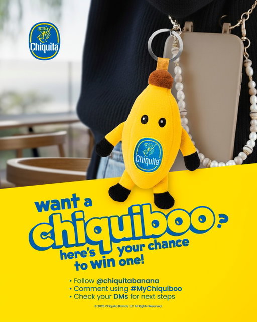 🍌Chiquiboo is REAL, and it could be YOURS! 💛
You asked, we listened—the plush everyone’s been waiting for is finally here! We’re giving away 1,000 units to spread the cuteness!
✨How to enter:
1️⃣ Follow @chiquitabanana
2️⃣ Comment under the post using #MyChiquiboo
3️⃣ Check your DMs to finalize your entry!
 
Instant winners every day!
 
Don’t wait... Cuteness is calling! 🍌💛
 
IMPORTANT NOTICE! 
NO PURCHASE NECESSARY. Open to 50 U.S./D.C. & Canada (excl. Quebec), 18+ and age of majority. Void where prohibited. Ends 11/16/25. Math skill test required for Canadian residents. For full Official Rules, click link in bio or visit https://www.chiquita.com/my-chiquiboo-tcs-us-ca.