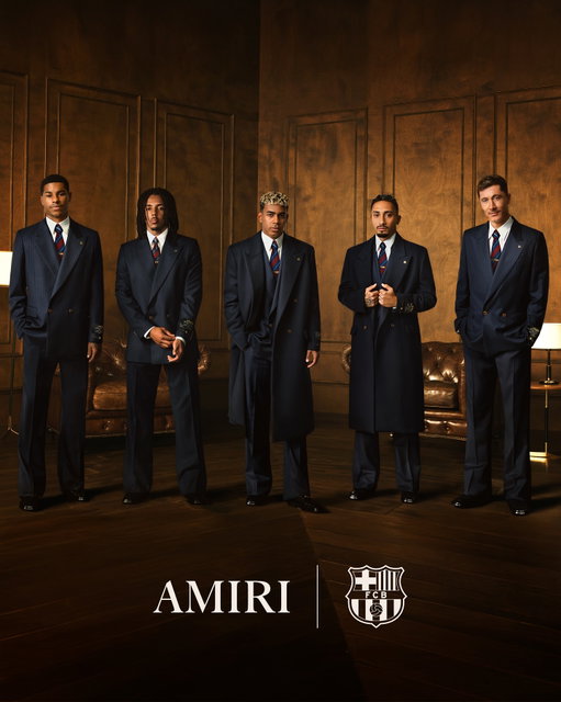 AMIRI announces a new collaboration with FC Barcelona (@fcbarcelona) - one of the world’s most decorated football clubs, winners of a record 80 domestic trophies, and of 23 European and worldwide titles - as official formalwear partner.

This exclusive partnership highlights the synergy between the universes of luxury fashion and high-performance sports - championing skill and artistry across all fields. It is also a reflection of modernity – finding a cultural relevance in the partnership between a 21st-century luxury house and a club with 125 years of history, respecting tradition and heritage, while always innovating for the future.

A partnership born from exchange, a reflection of the goals and ideals of each, in a creative fusion. In sport, the athletes are the stars - a counterpart to the Hollywood idols that have always inspired AMIRI. @amiri @fcbarcelona @mikeamiri